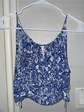 Blue & White Floral Spaghetti Strap Tank Top